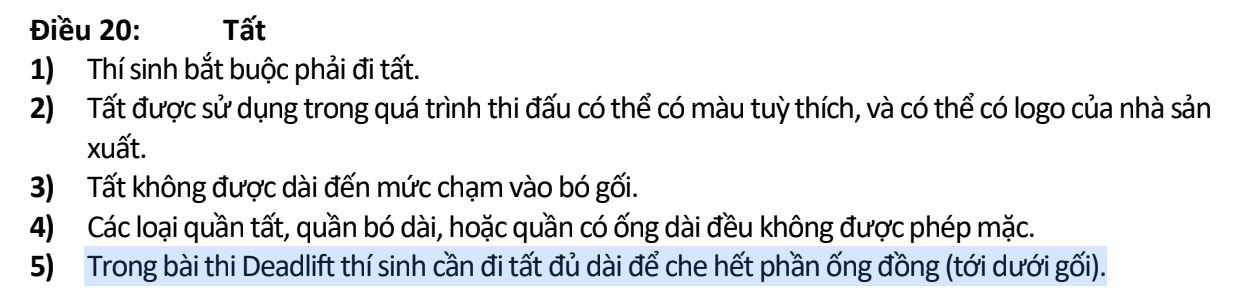 Quy định về tất trong bộ luật của VPF 2022